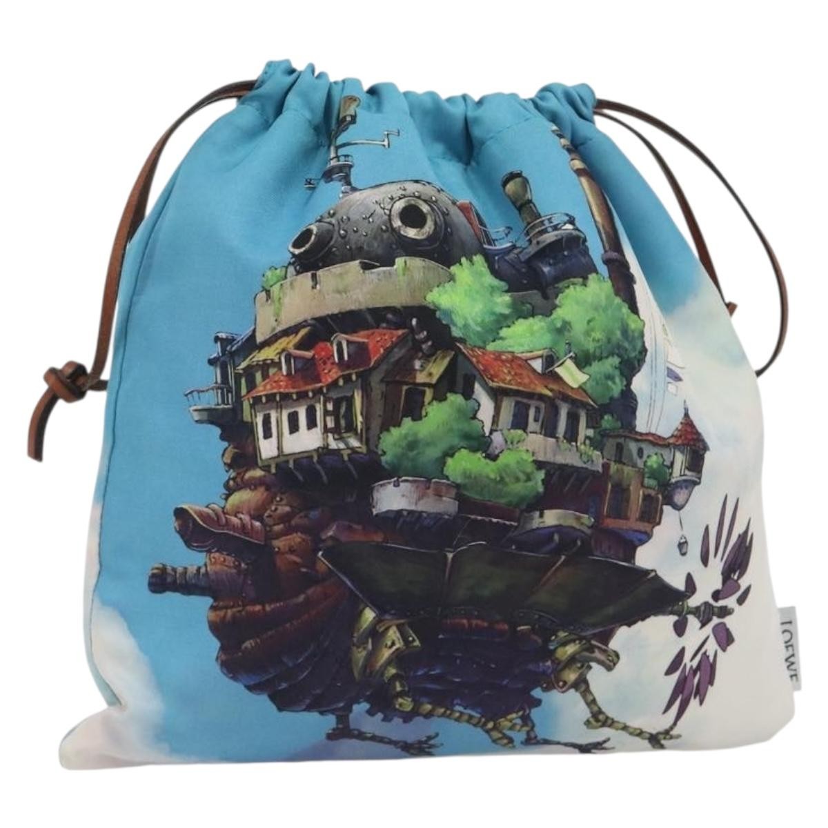 Loewe Paula Drawstring Printed Canvas Blue Nylon Clutche & Pouche Bag (Pre-Owned)