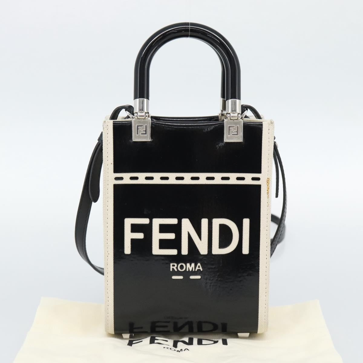 Fendi Sunshine Shopper Patent And Canvas Black Patent_Leather Tote Bag Bag (Pre-Owned)