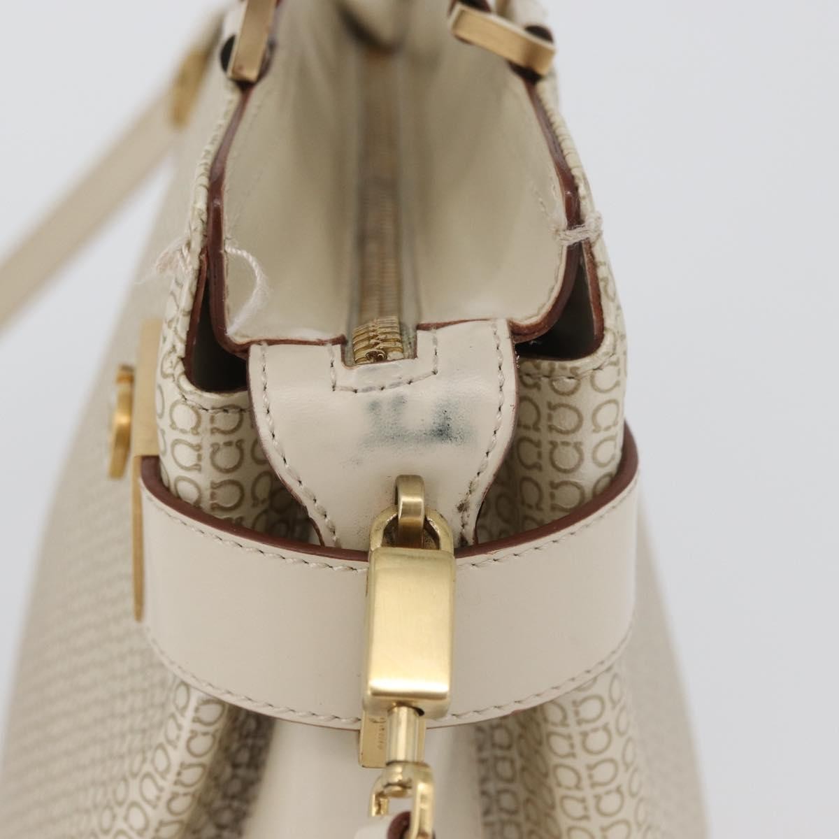 Salvatore Ferragamo Double Gancini Side Buckle Tote Leather Beige Leather Handbag (Pre-Owned)