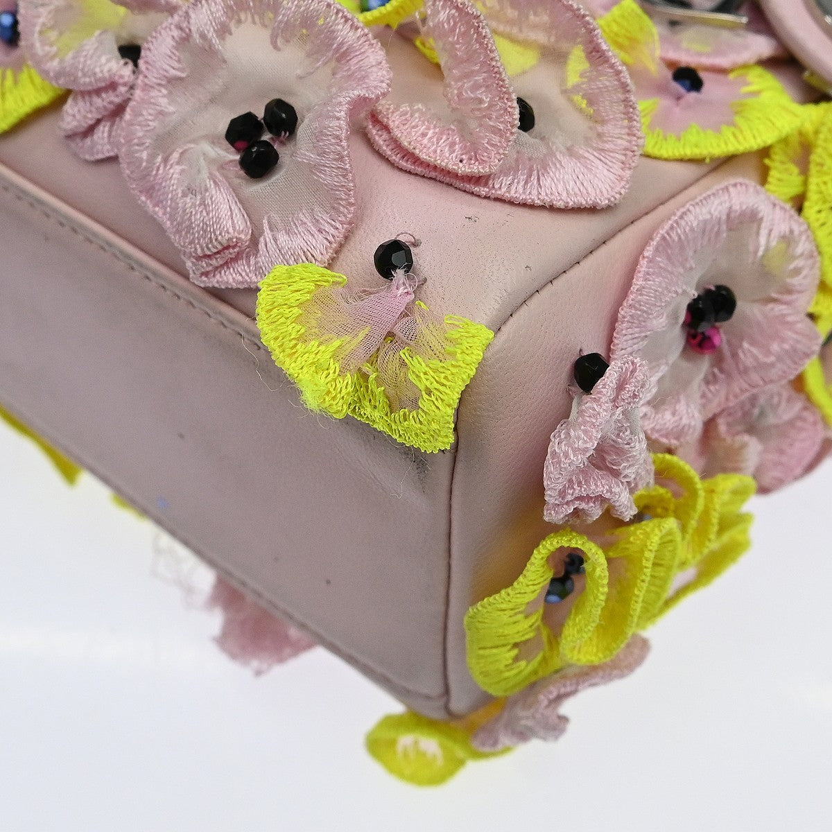 Christian Dior Lady Dior Flower Charm Embellished Leather Pink Leather Handbag (Pre-Owned)