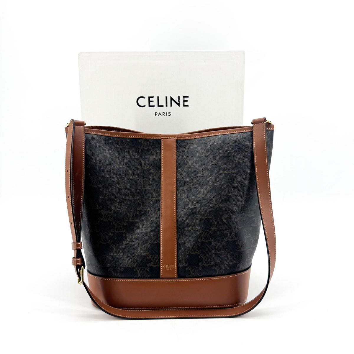 Celine Bucket Triomphe Coated Canvas Brown Canvas Shoulder Bag Bag (Pre-Owned)