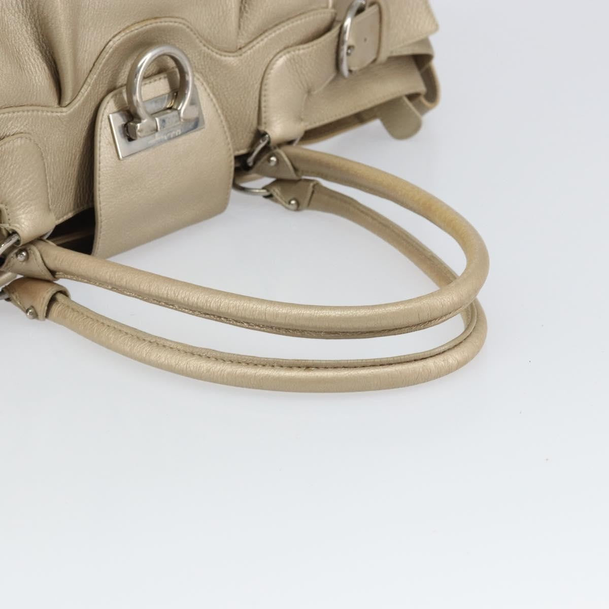 Salvatore Ferragamo Gancini Leather Gold Leather Handbag (Pre-Owned)
