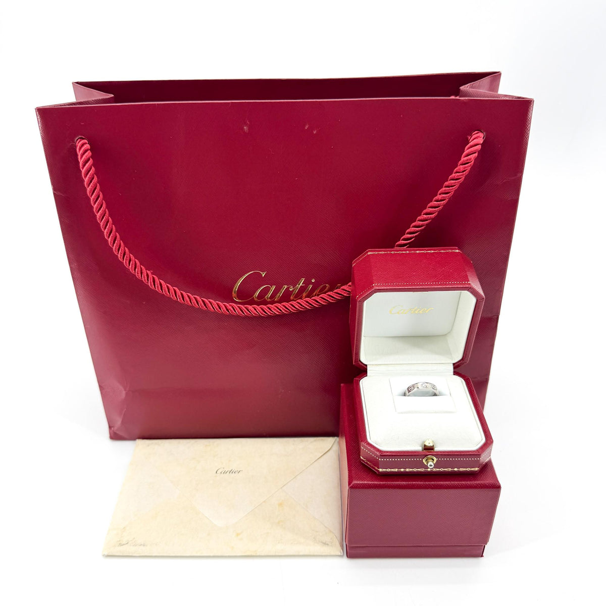 Cartier Love 3 Diamonds Band 18K White Gold With Diamond Silver Gold Ring Jewelry (Pre-Owned)