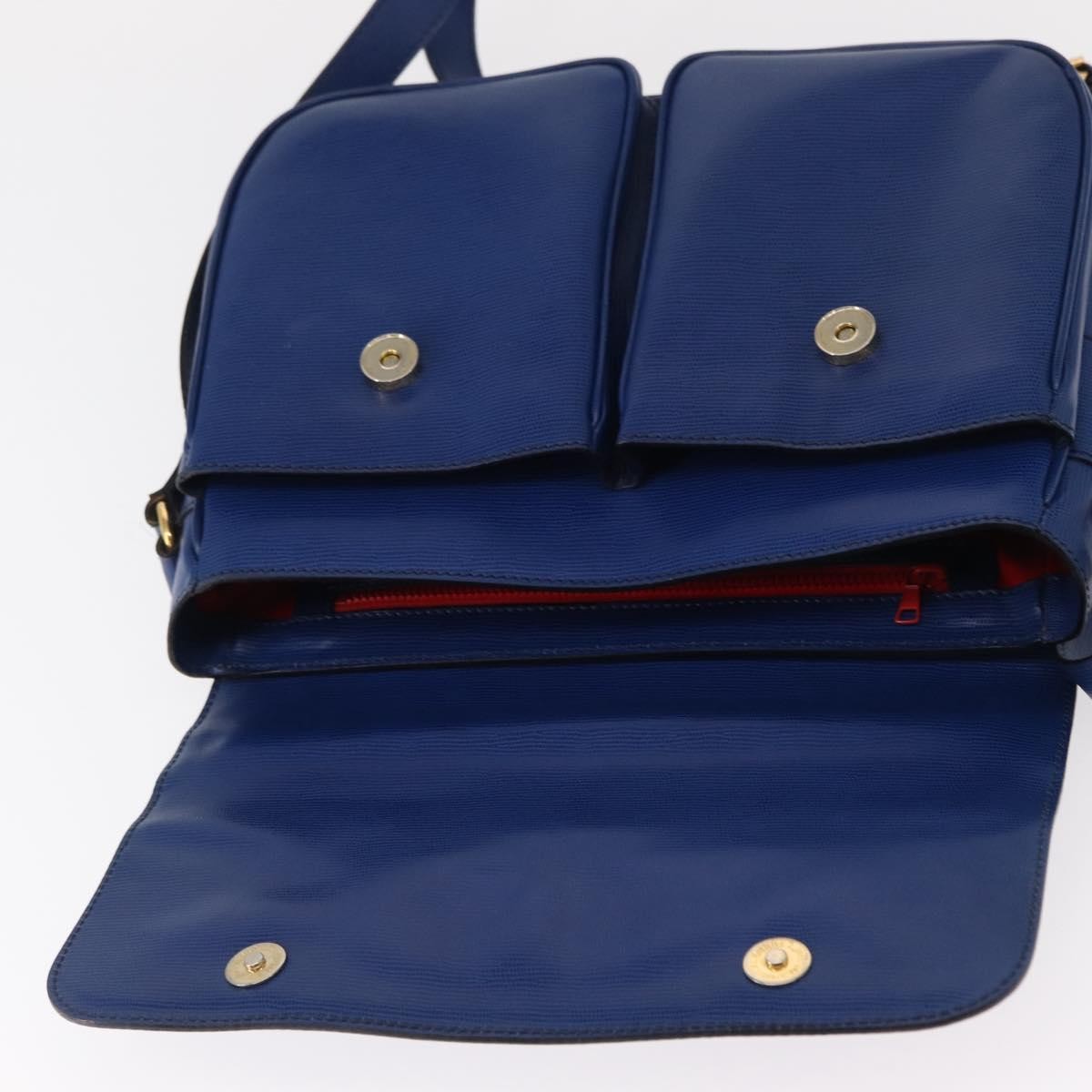 Celine Vintage Circle Logo Leather Blue Leather Shoulder Bag Bag (Pre-Owned)