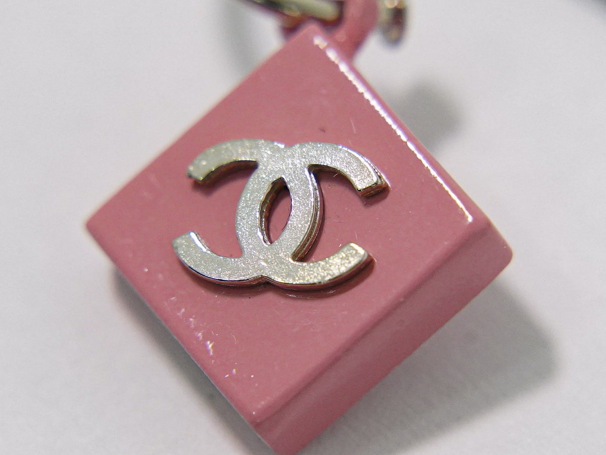 Chanel Vintage Cc Square Drop Metal With Enamel And Lace Silver Metal Earrings Jewelry (Pre-Owned)