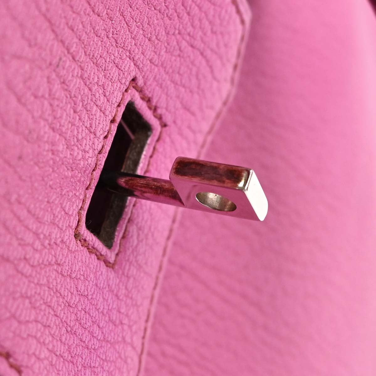 Hermes Hac Birkin Pink Chevre De Coromandel With Palladium Hardware Pink Leather Handbag (Pre-Owned)