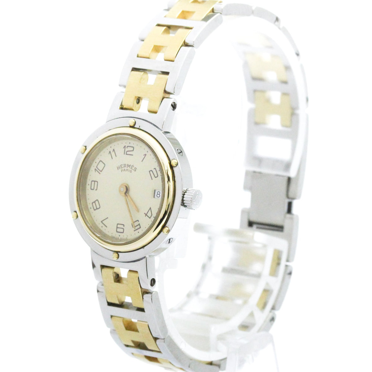 Hermes Clipper Quartz Stainless Steel And Plated Metal Watch (Pre-Owned)