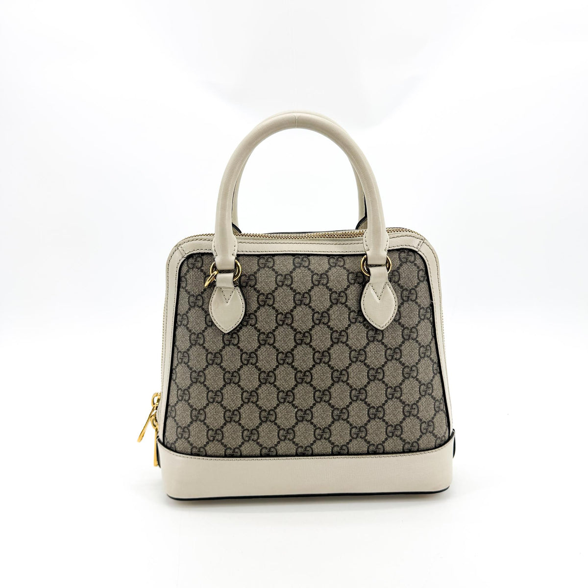 Gucci Horsebit 1955 Top Handle Gg Coated Canvas With Leather Beige Canvas Handbag (Pre-Owned)