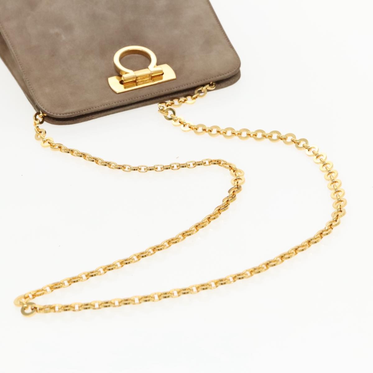 Salvatore Ferragamo Vintage Gancini Chain Suede Brown Suede Shoulder Bag Bag (Pre-Owned)