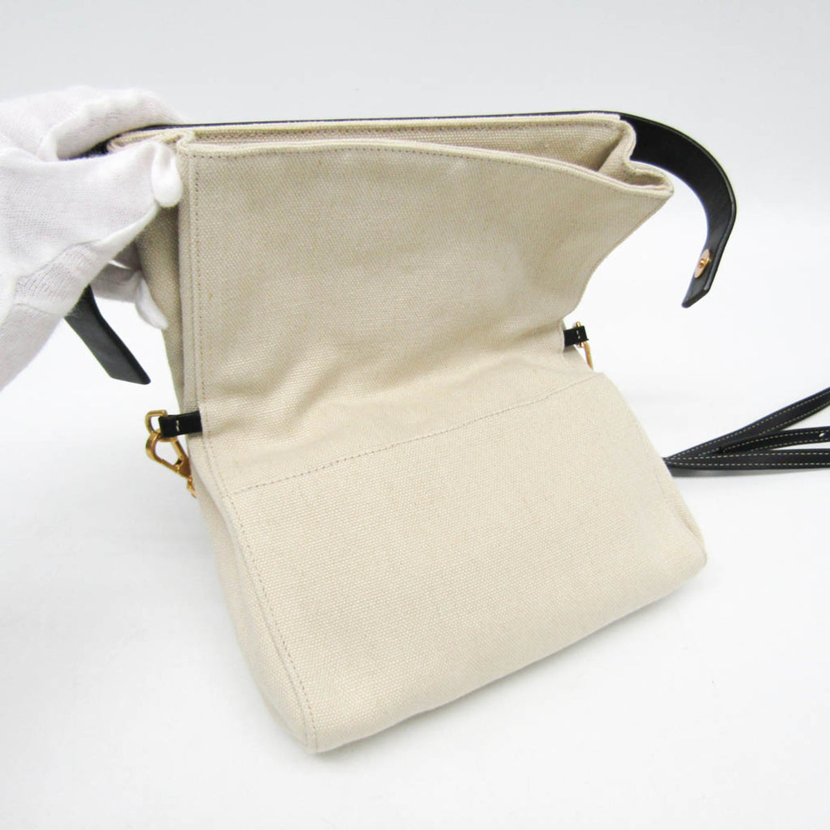 Bottega Veneta Fold Over Canvas With Leather Beige Canvas Crossbody Bag Bag (Pre-Owned)