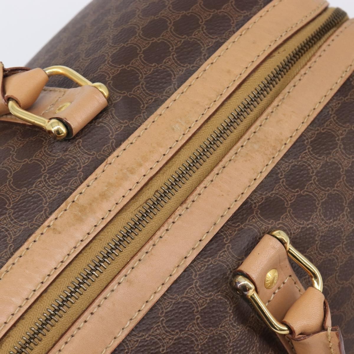 Celine Vintage Duffle Macadam Coated Canvas Brown Pvc Handbag (Pre-Owned)