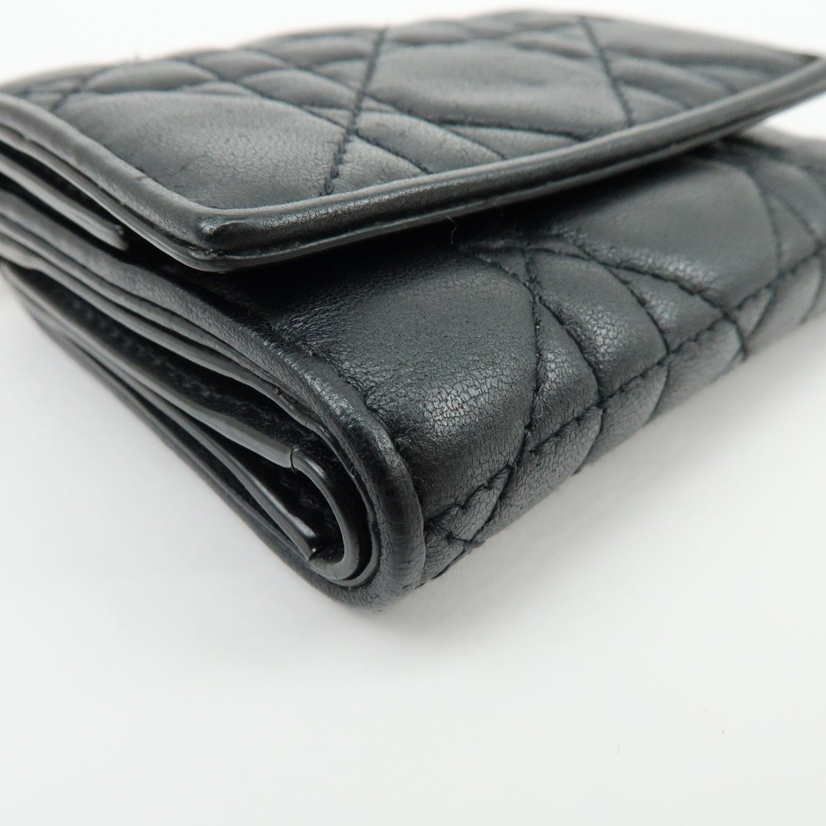 Christian Dior Lady Dior Lotus Cannage Quilt Lambskin Black Leather Wallets Accessory (Pre-Owned)