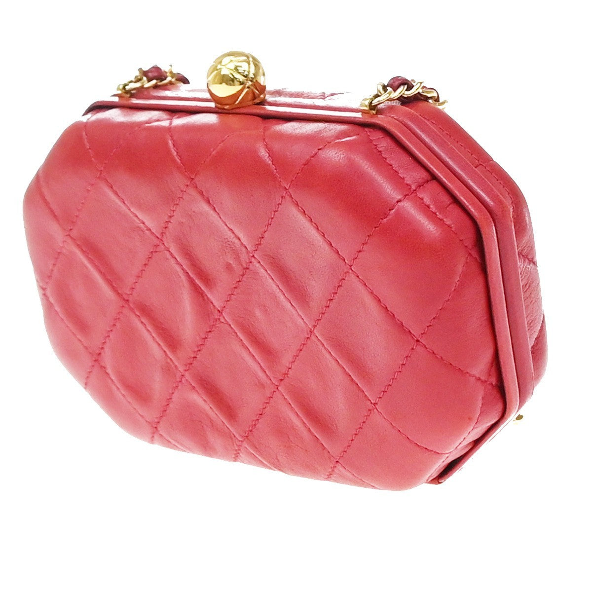 Chanel Vintage Chain Frame Quilted Lambskin Red Leather Handbag (Pre-Owned)