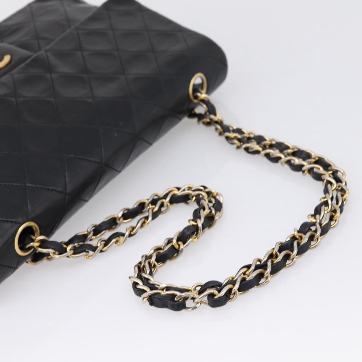 Chanel Timeless - Classic Double Flap Quilted Lambskin Black Leather Handbag (Pre-Owned)