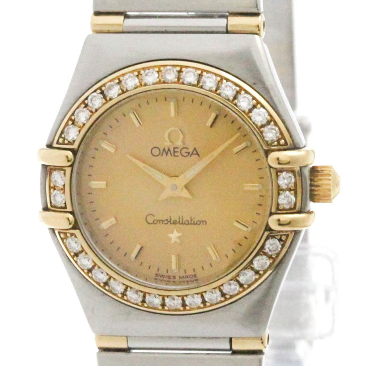 Omega Constellation Quartz Stainless Steel And Yellow Gold With Diamond Bezel And Markers And Mother Of Pearl Watch (Pre-Owned)