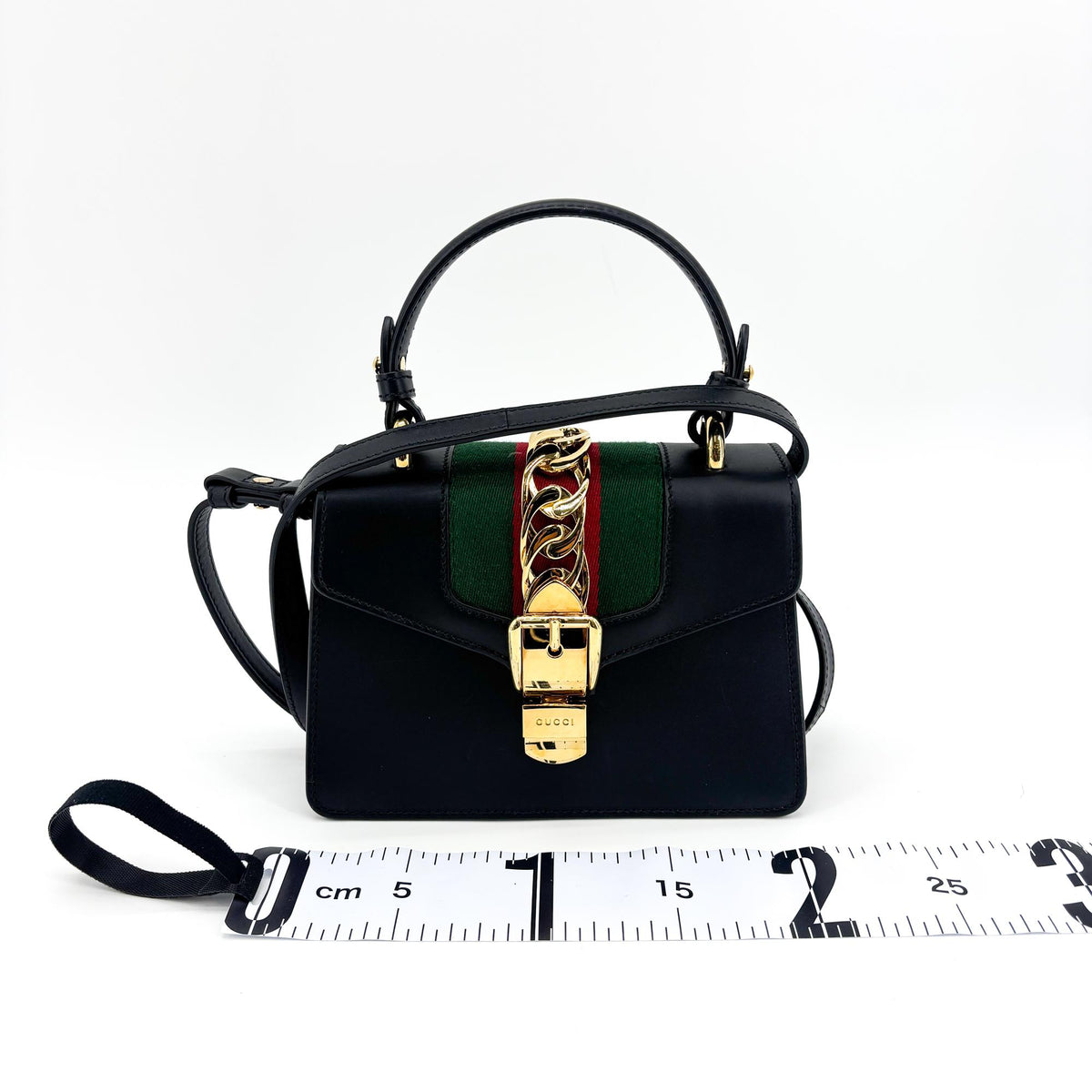 Gucci Sylvie Top Handle Bag Leather Black Leather Handbag (Pre-Owned)