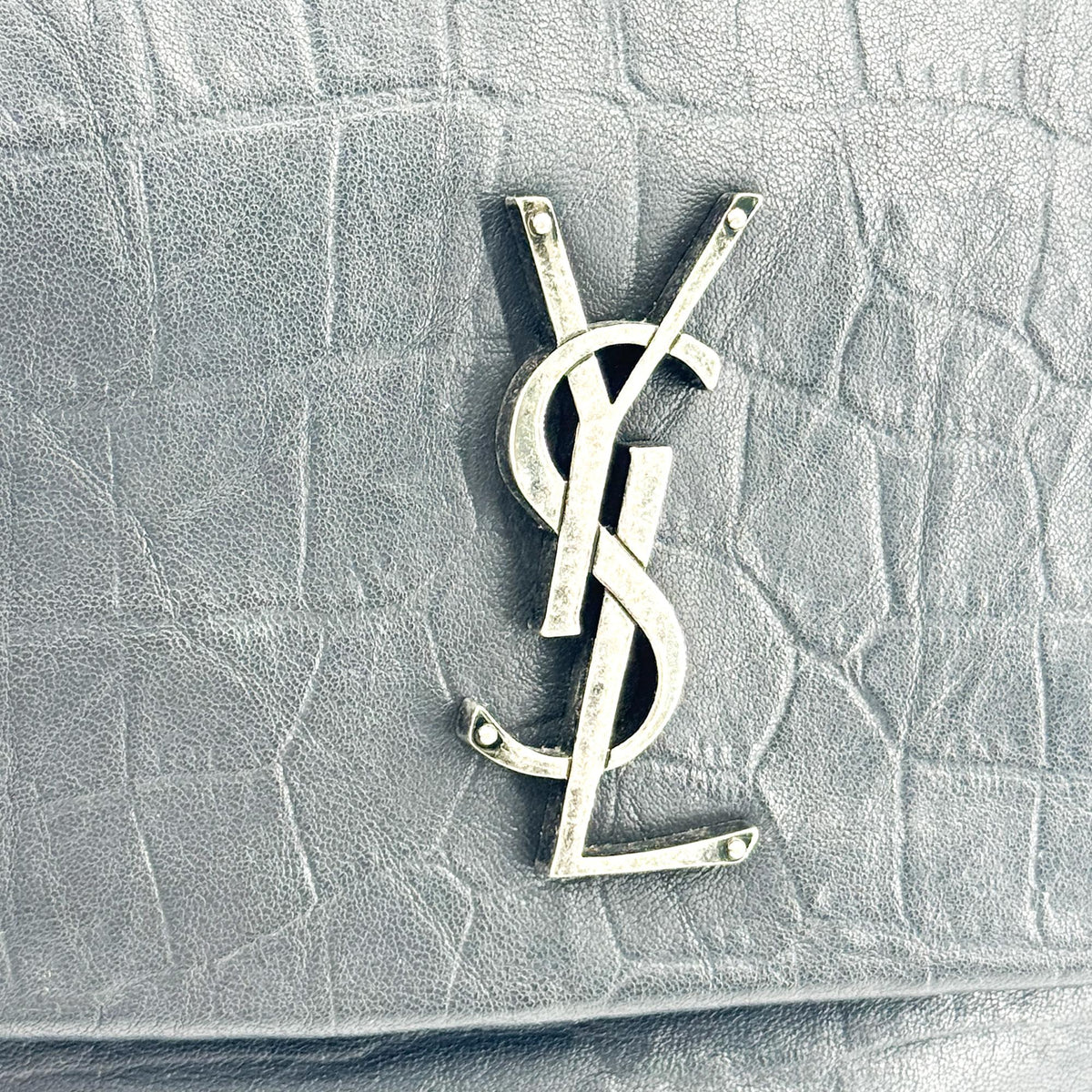 Saint Laurent West Hollywood Crocodile Embossed Leather Black Leather Shoulder Bag Bag (Pre-Owned)
