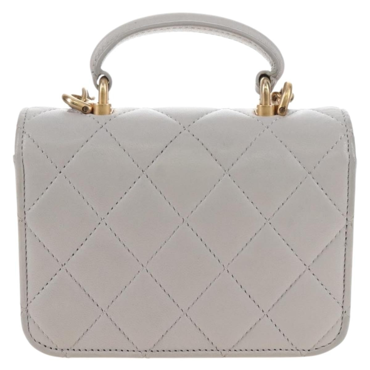 Chanel Top Handle Flap Coin Purse With Chain Quilted Lambskin Gray Leather Crossbody Bag Bag (Pre-Owned)