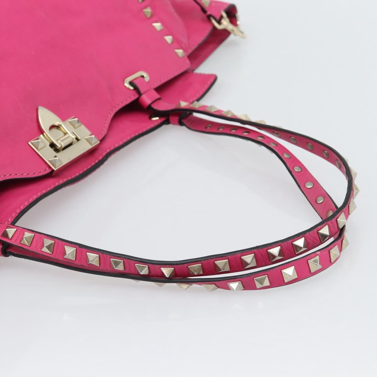 Valentino Garavani Rockstud Tote Textured Leather Pink Leather Tote Bag Bag (Pre-Owned)