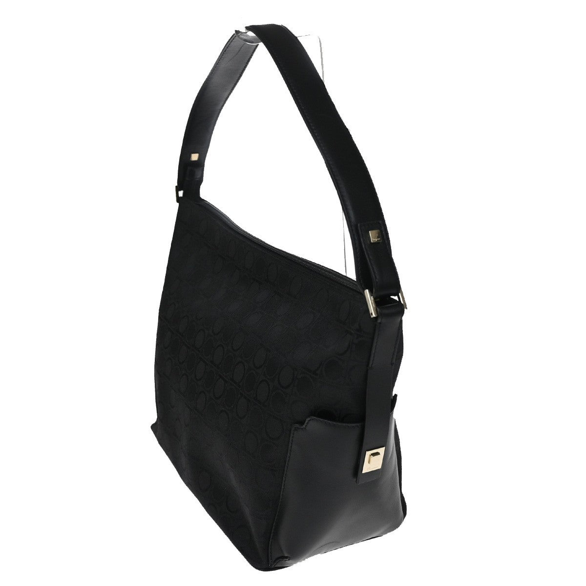 Salvatore Ferragamo Gancini Zip Leather Black Canvas Shoulder Bag Bag (Pre-Owned)