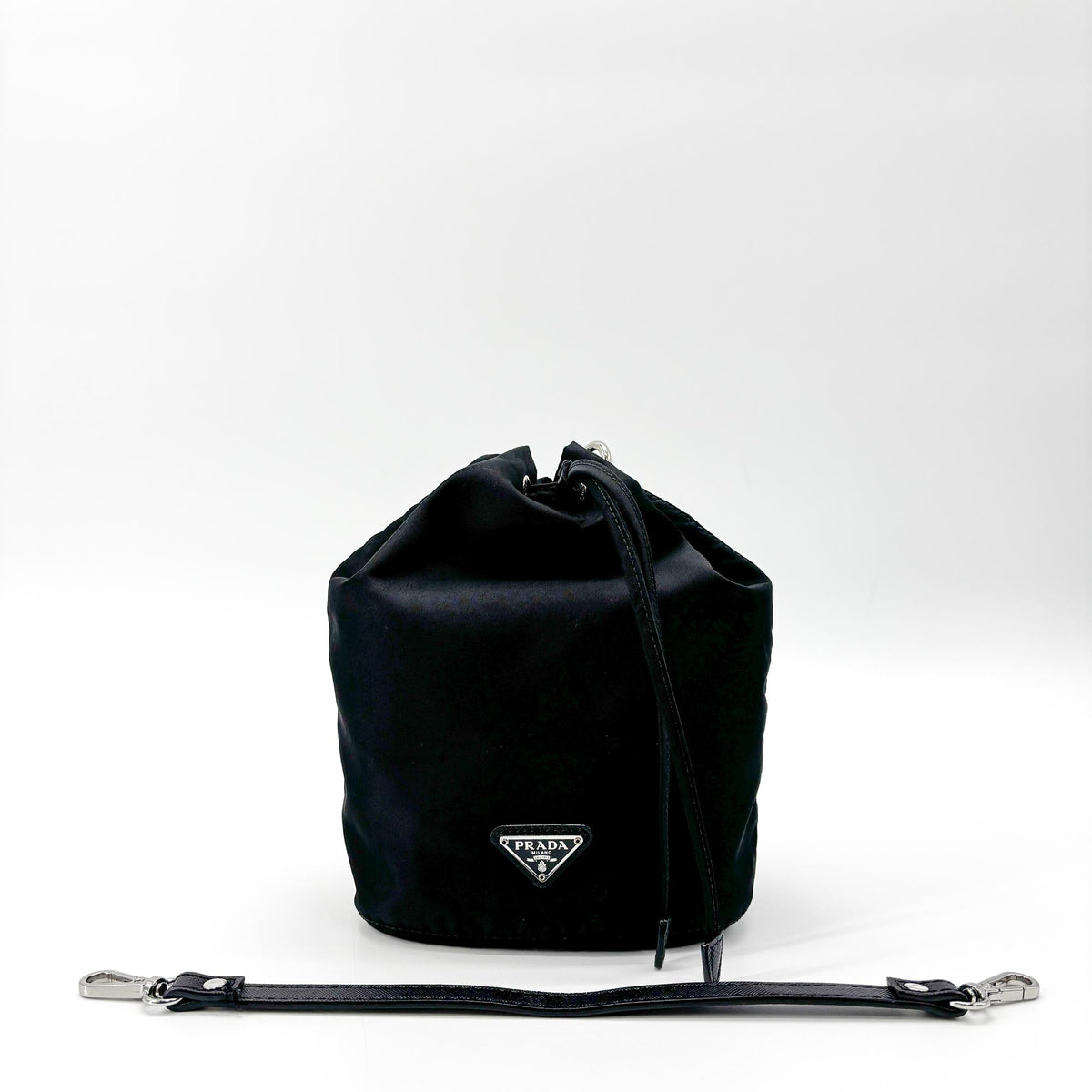 Prada Vela Drawstring Bucket Tessuto Black Nylon Clutche & Pouche Bag (Pre-Owned)
