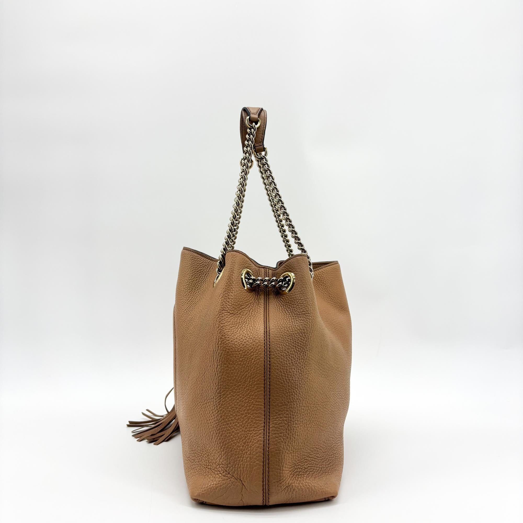 Gucci Soho Shoulder Bag Leather Beige Leather Shoulder Bag Bag (Pre-Owned)