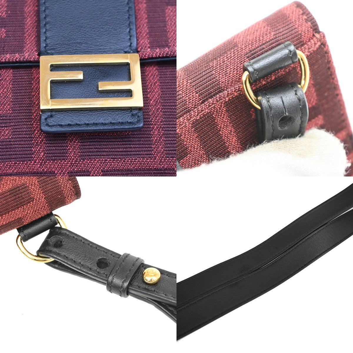 Fendi Baguette Convertible Pouch Zucca Canvas Burgundy Canvas Clutche & Pouche Bag (Pre-Owned)
