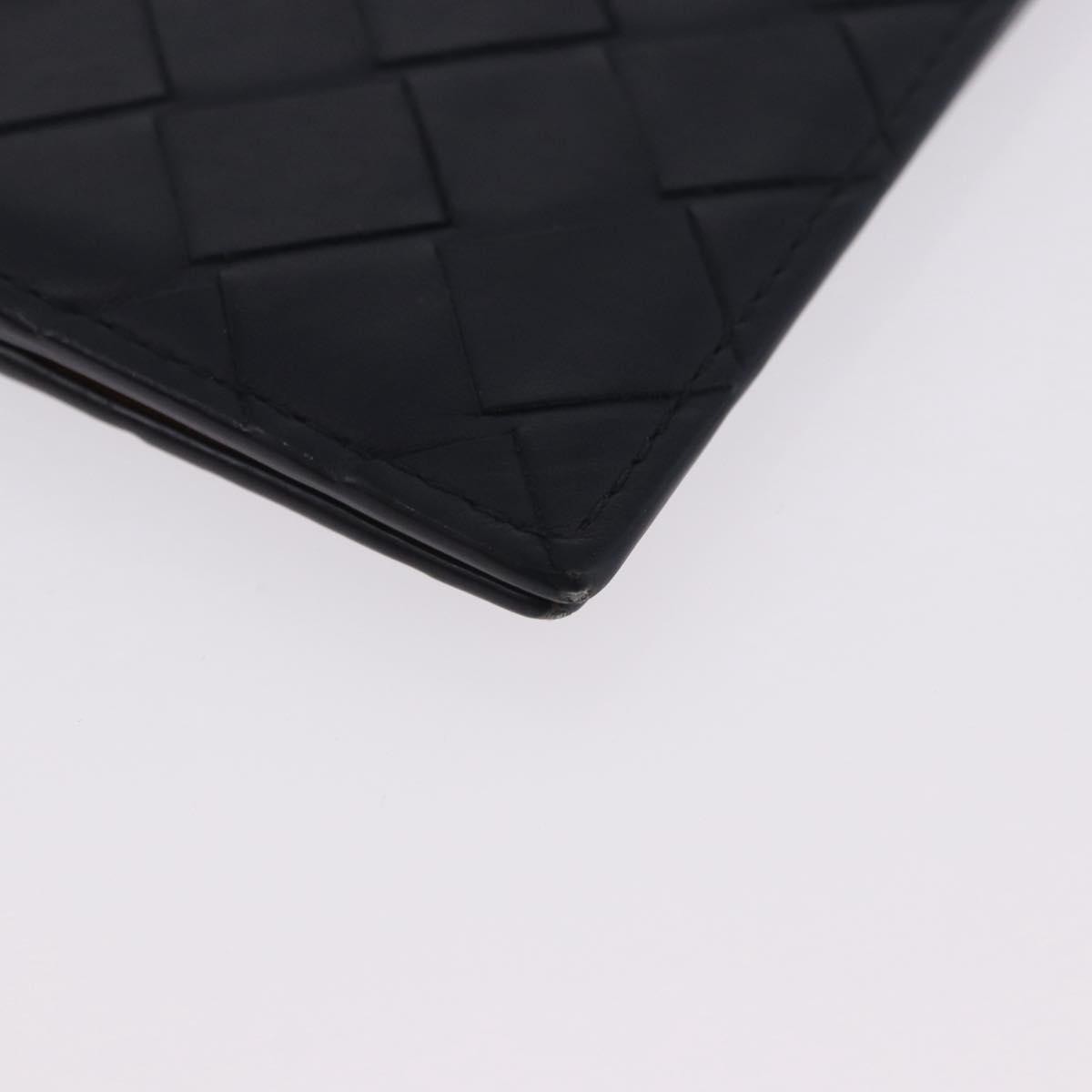 Bottega Veneta Bifold Card Holder Intercciato Leather Navy Leather Card Holders Accessory (Pre-Owned)