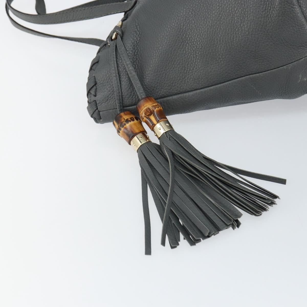 Gucci Bamboo Tassel Tote Leather Gray Leather Tote Bag Bag (Pre-Owned)