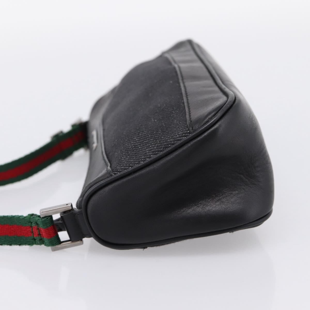 Gucci Web Sherry Line Accessory Pouch Denim & Leather Black Canvas Clutche & Pouche Bag (Pre-Owned)