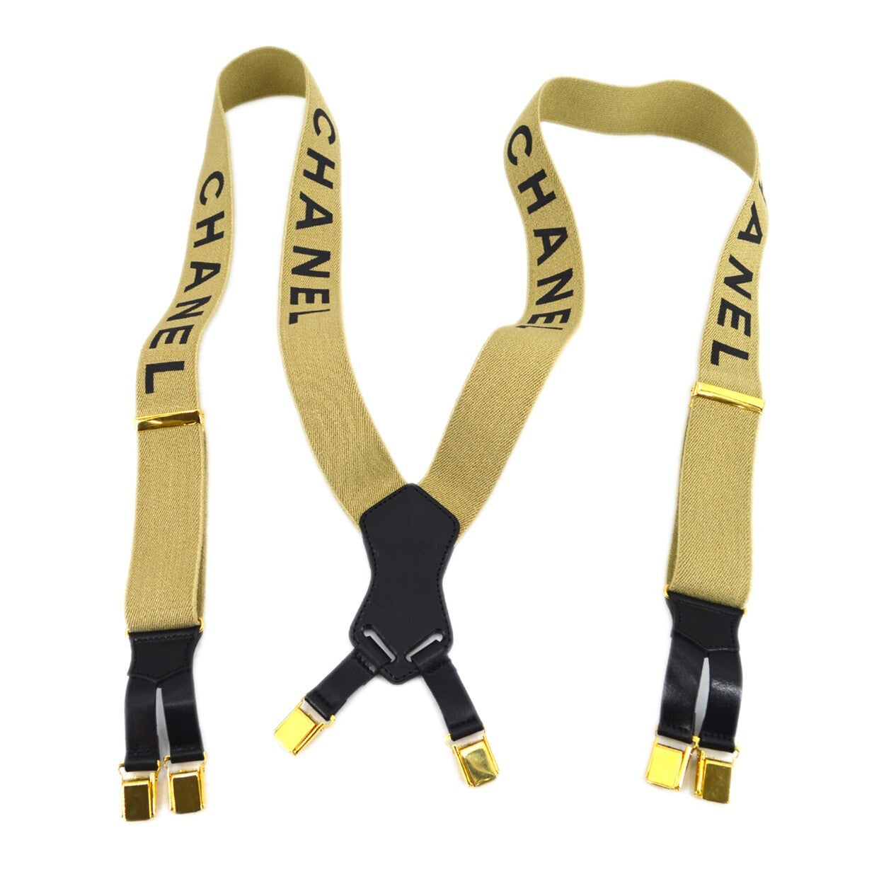 Chanel Logo Suspenders Canvas Beige Canvas Belts Accessory (Pre-Owned)