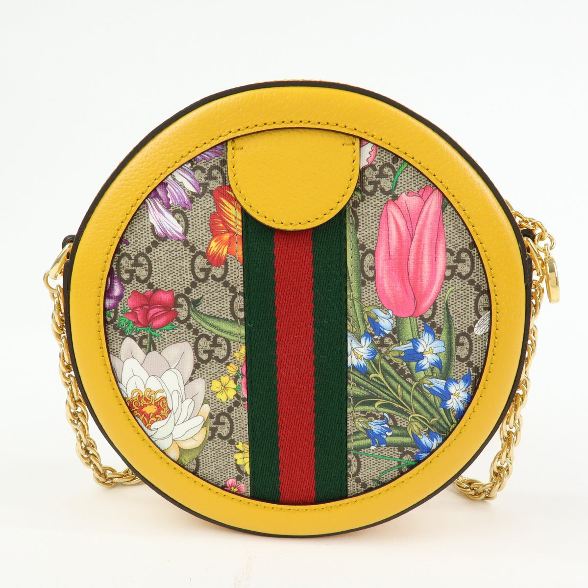 Gucci Ophidia Round Flora Gg Coated Canvas Yellow Leather Shoulder Bag Bag (Pre-Owned)