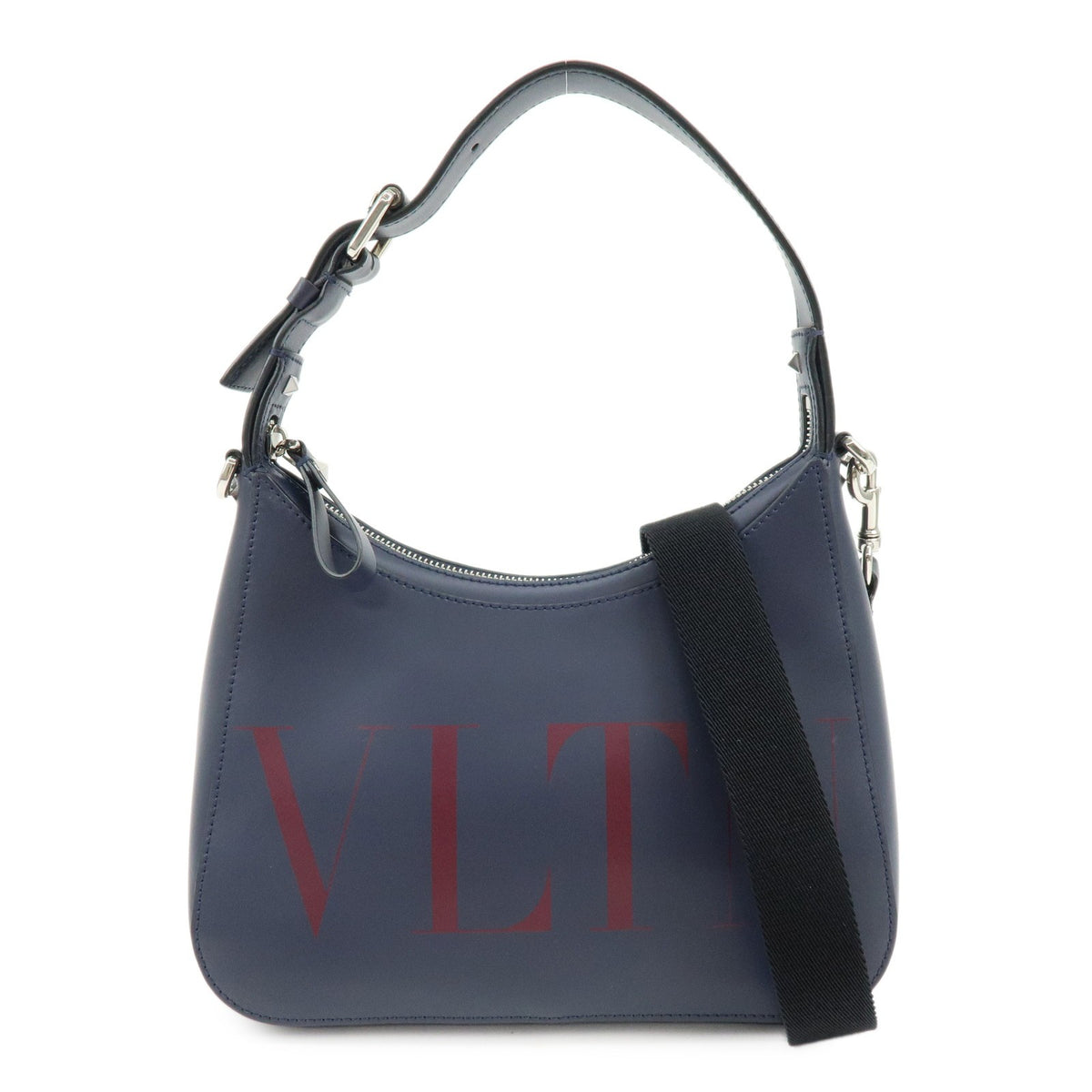Valentino Garavani Vltn Hobo Printed Leather Navy Leather Shoulder Bag Bag (Pre-Owned)