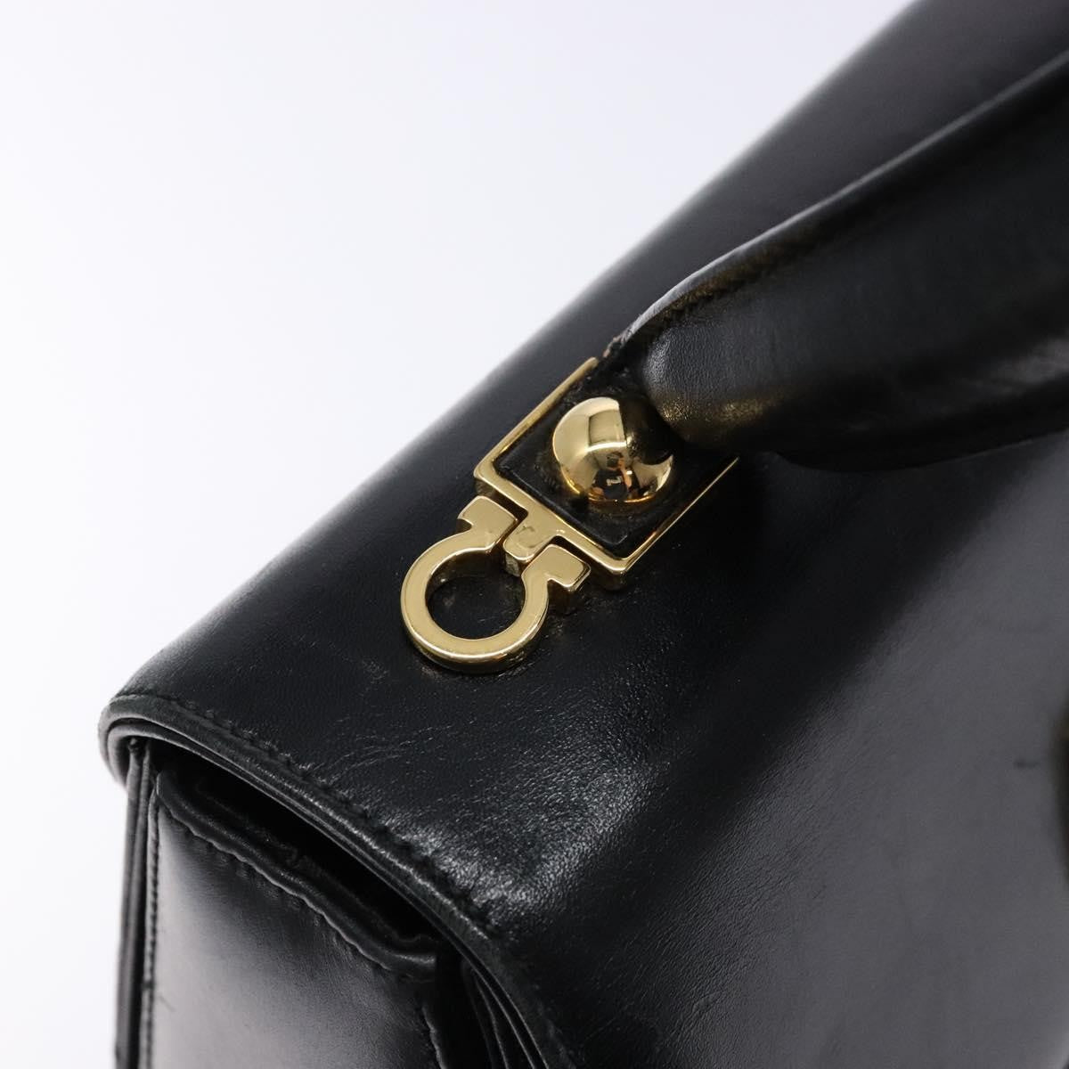 Salvatore Ferragamo Gancini Convertible Top Handle Leather Black Leather Handbag (Pre-Owned)