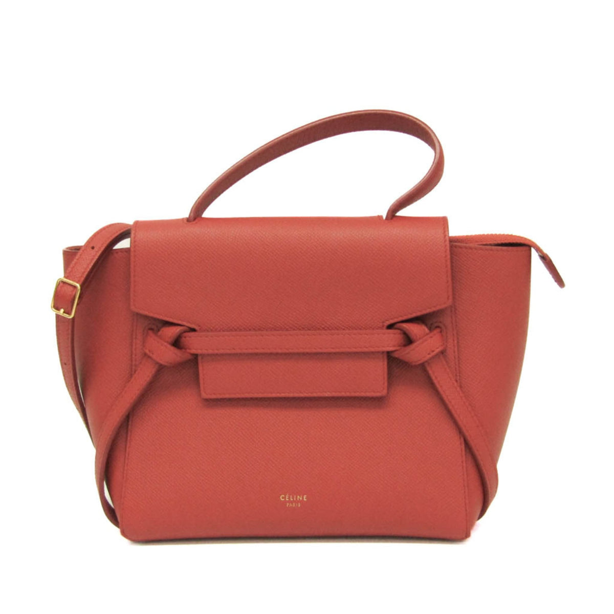 Celine Belt Textured Leather Red Leather Handbag (Pre-Owned)