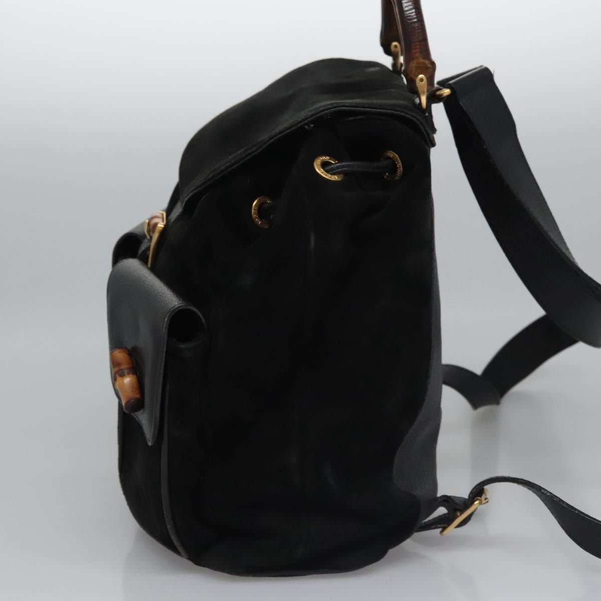 Gucci Vintage Bamboo Suede Black Suede Backpack Bag (Pre-Owned)