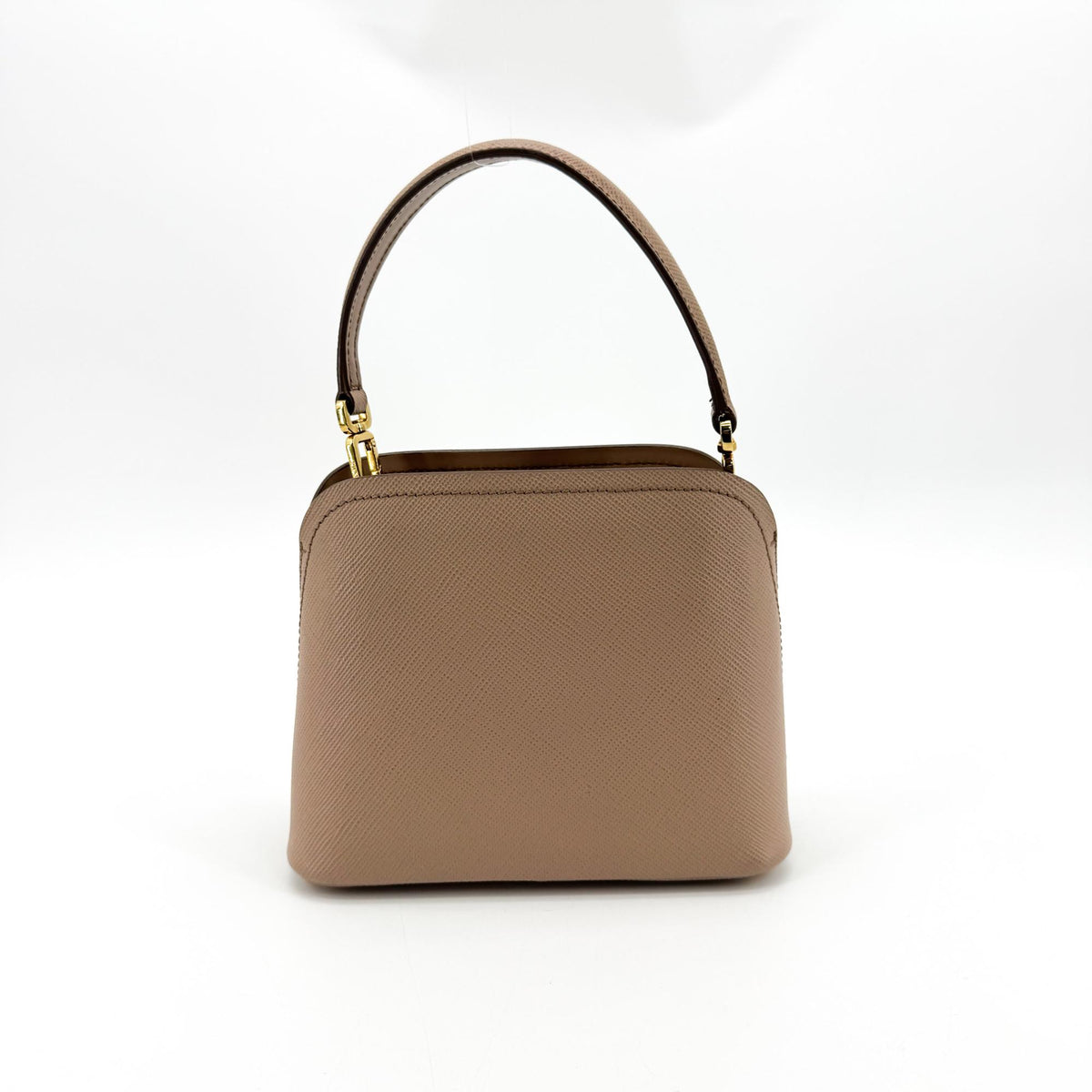 Prada Matinee Top Handle Saffiano Leather Beige Leather Handbag (Pre-Owned)