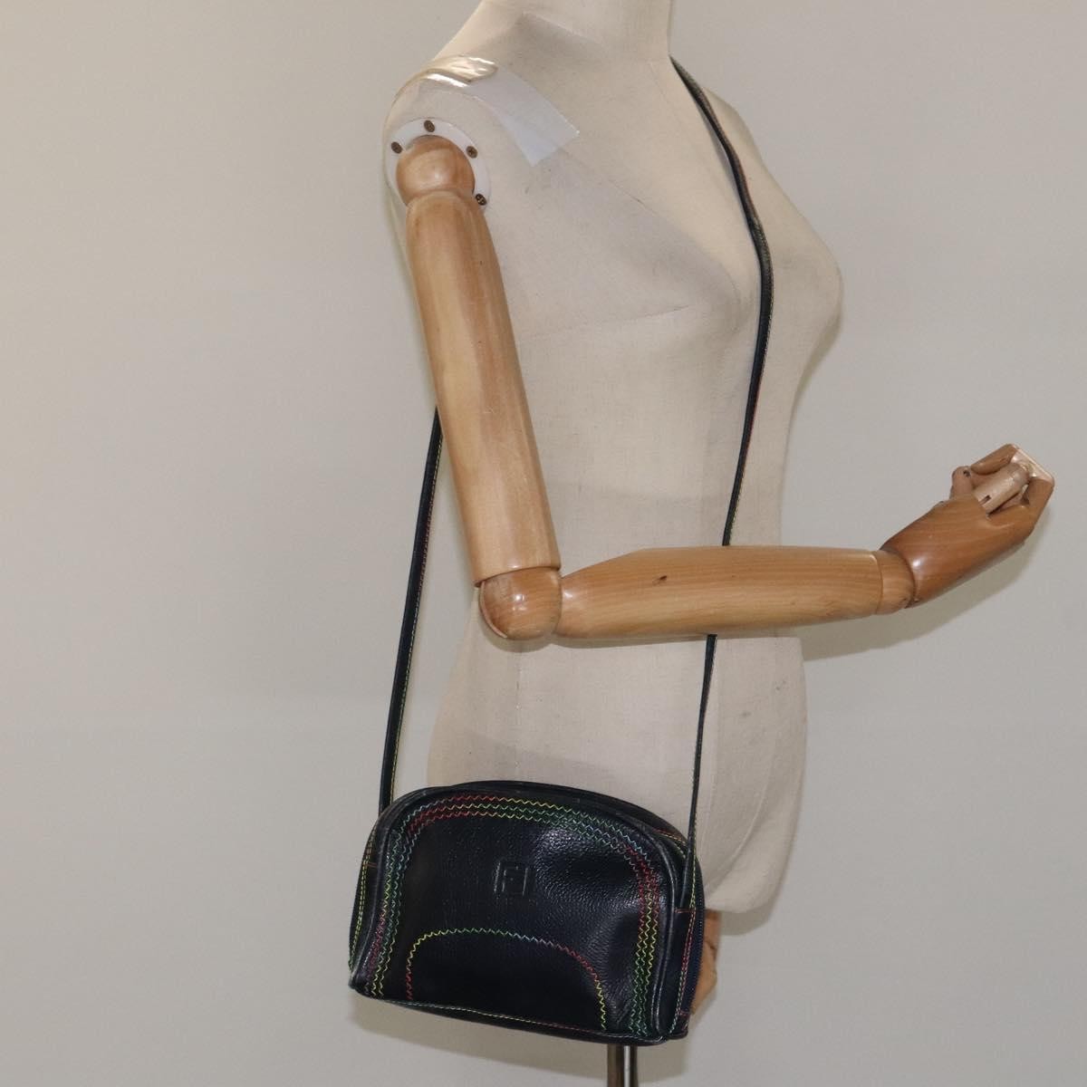 Fendi Vintage Zip Leather Navy Leather Shoulder Bag Bag (Pre-Owned)