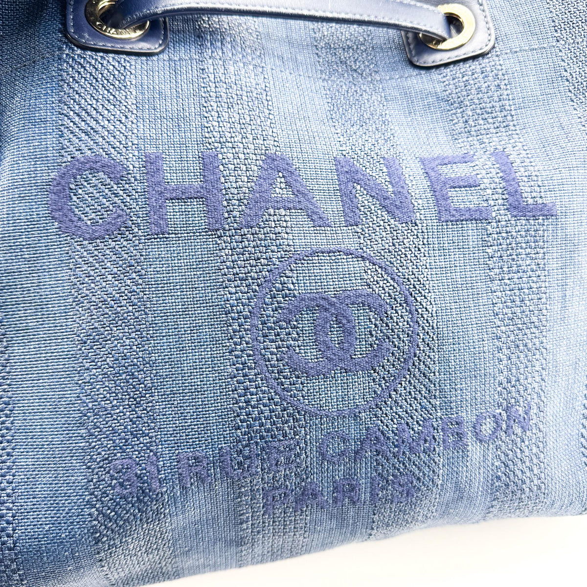 Chanel Deauville Stripe Canvas Navy Canvas Tote Bag Bag (Pre-Owned)