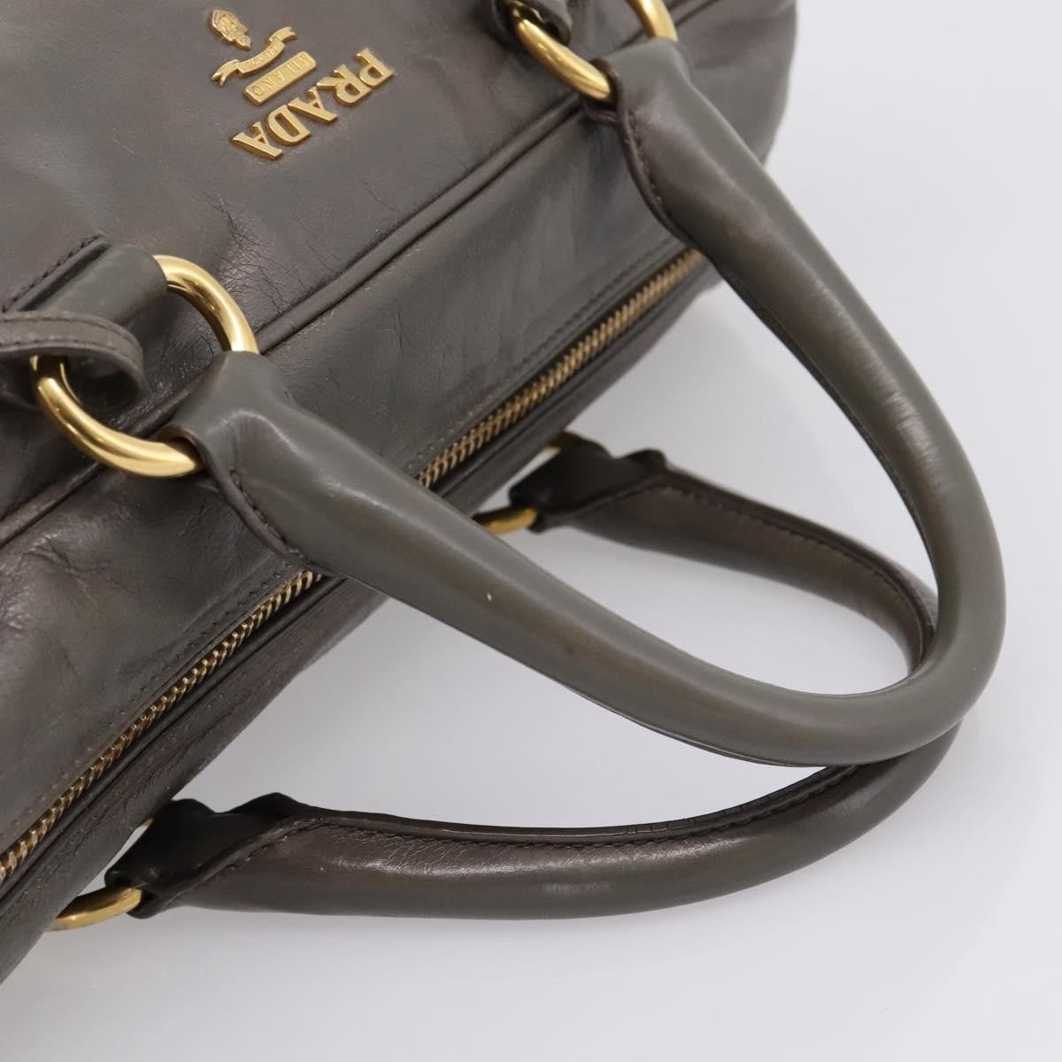 Prada Convertible Bauletto Vitello Shine Gray Leather Handbag (Pre-Owned)