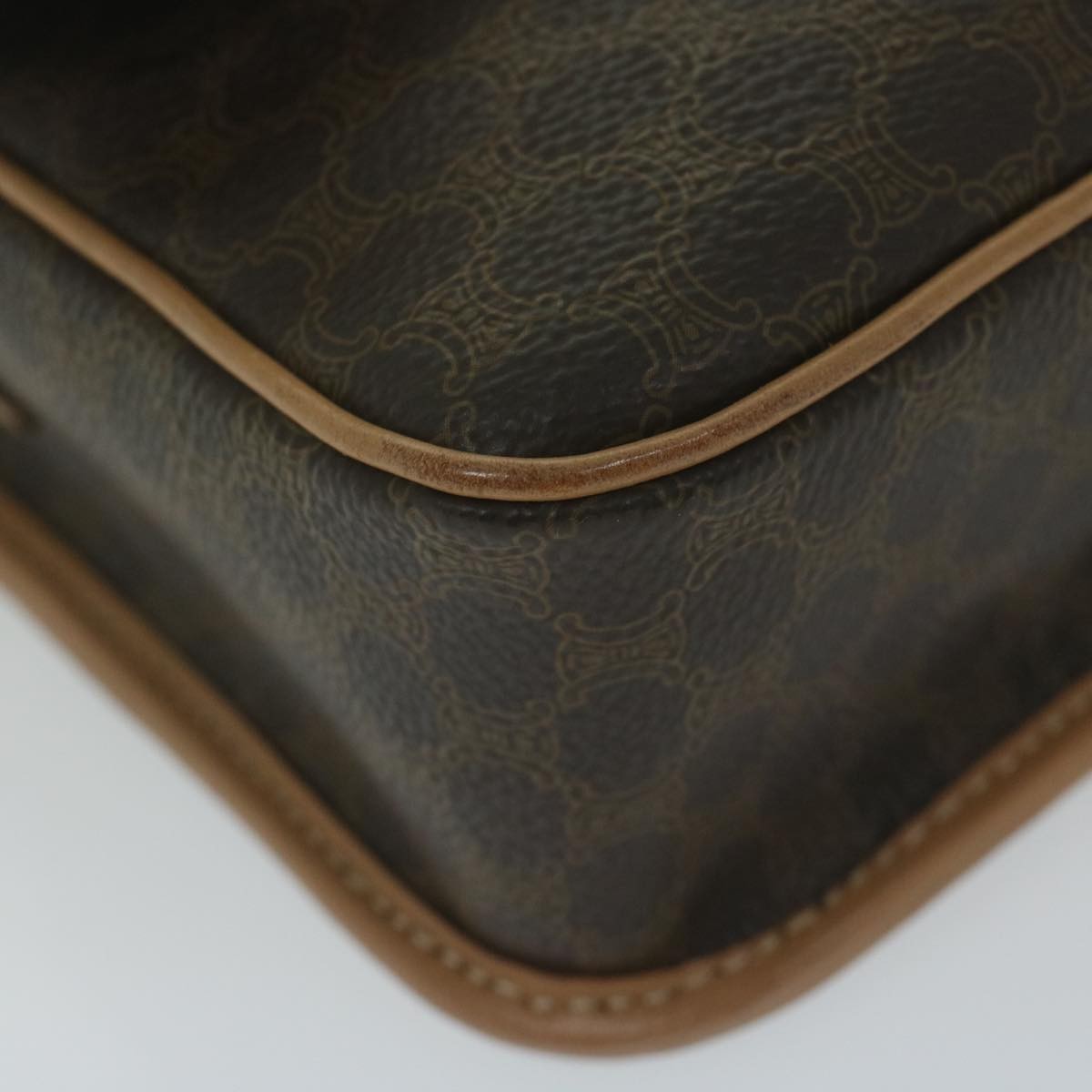 Celine Vintage Macadam Circle Logo Canvas And Leather Brown Canvas Shoulder Bag Bag (Pre-Owned)