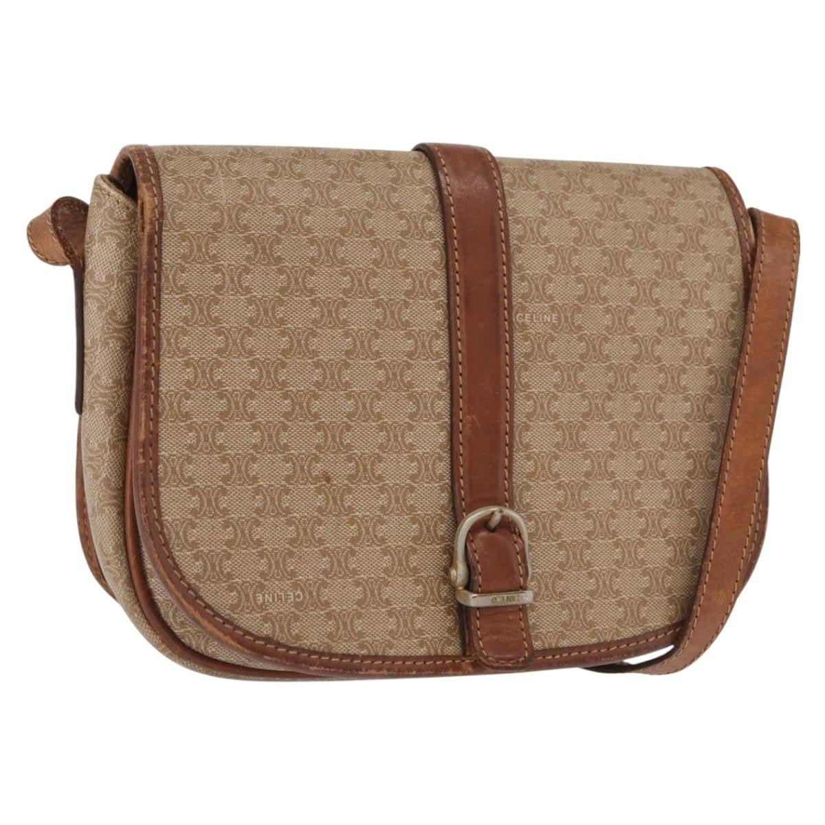 Celine Vintage Macadam Canvas And Leather Beige Canvas Shoulder Bag Bag (Pre-Owned)