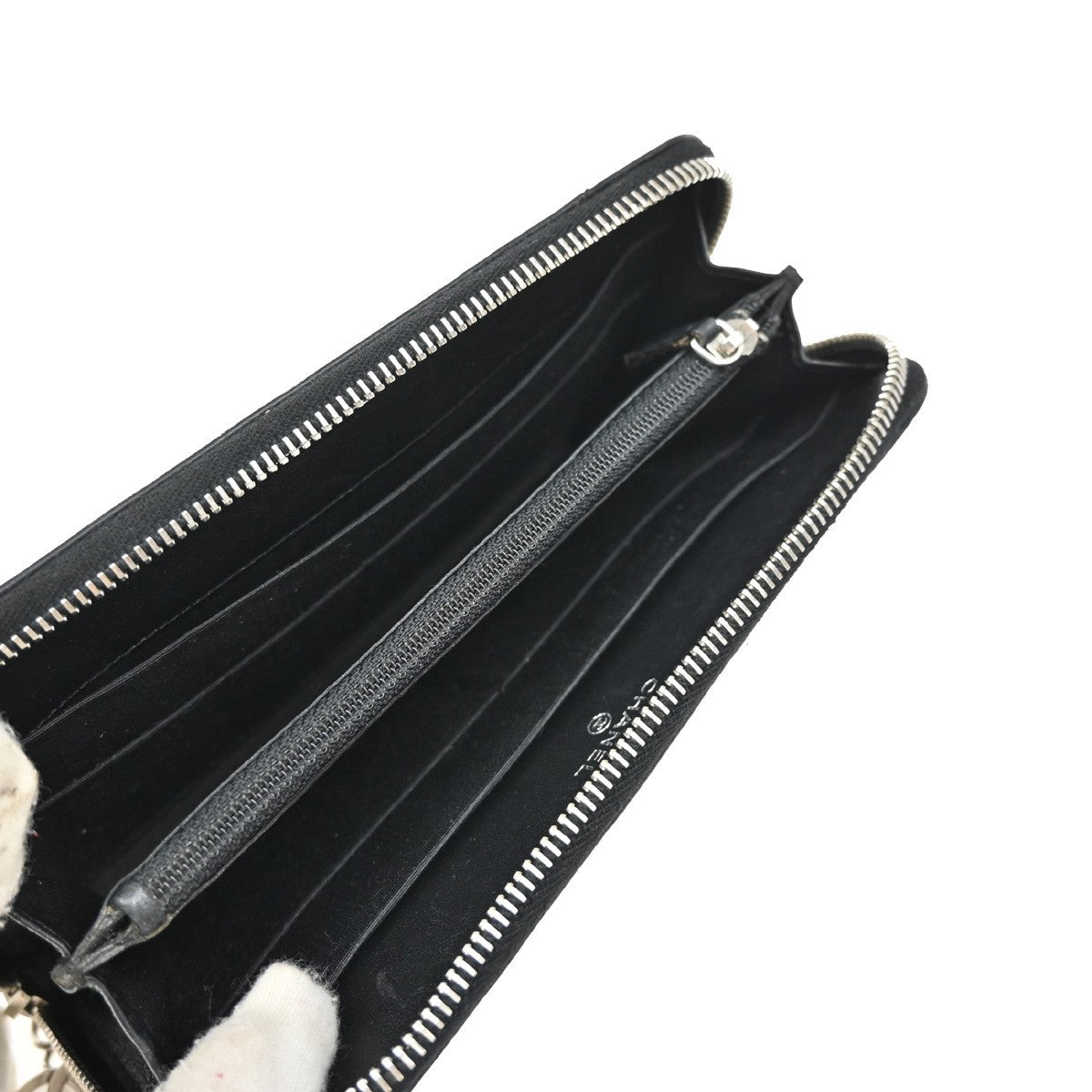 Chanel Cc Charm Zip Around Quilted Lambskin Black Leather Wallets Accessory (Pre-Owned)