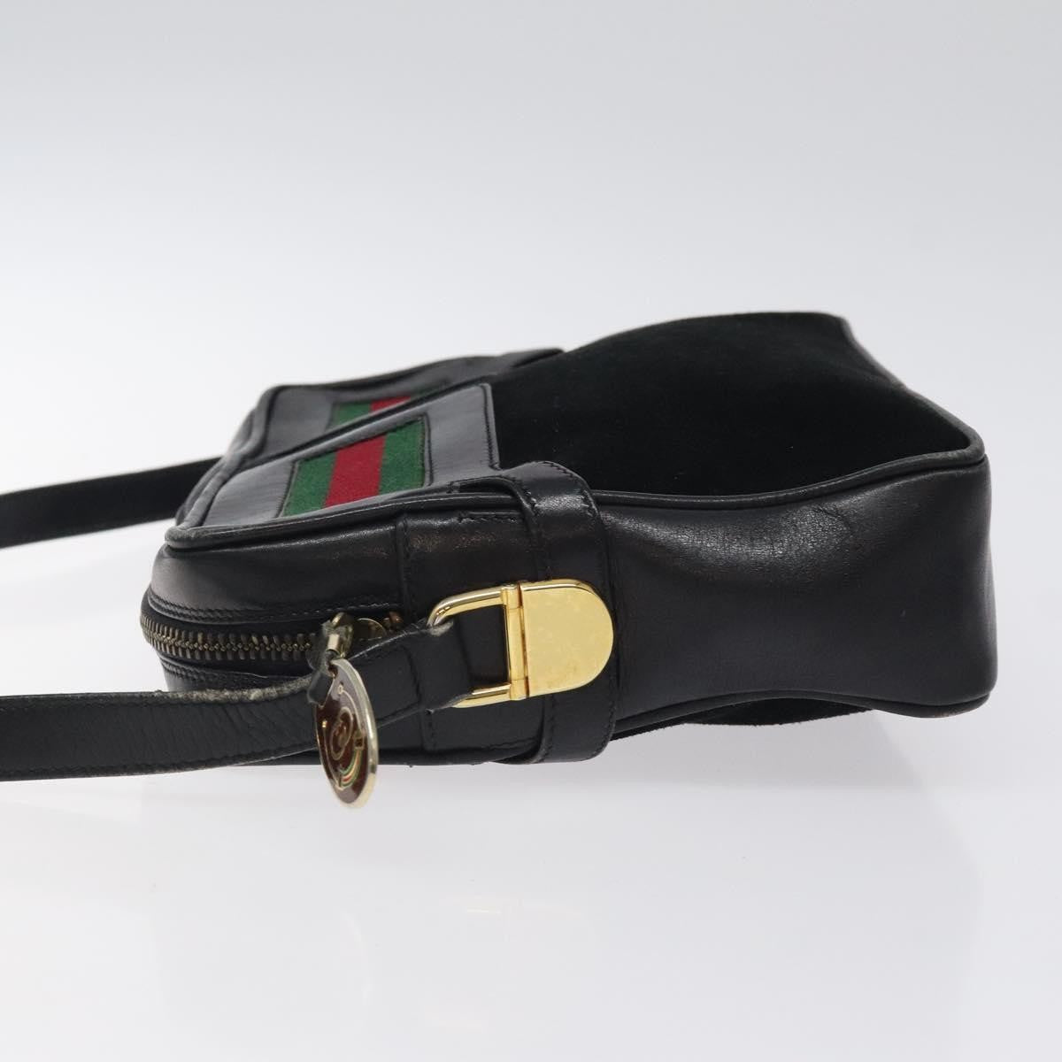 Gucci Sherry Line Shoulder Suede Black Suede Handbag (Pre-Owned)