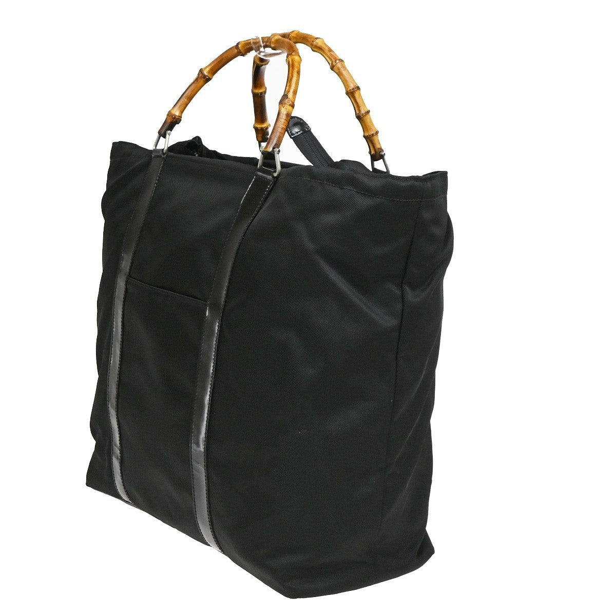 Gucci Convertible Bamboo Zip Tote Nylon Black Nylon Tote Bag Bag (Pre-Owned)