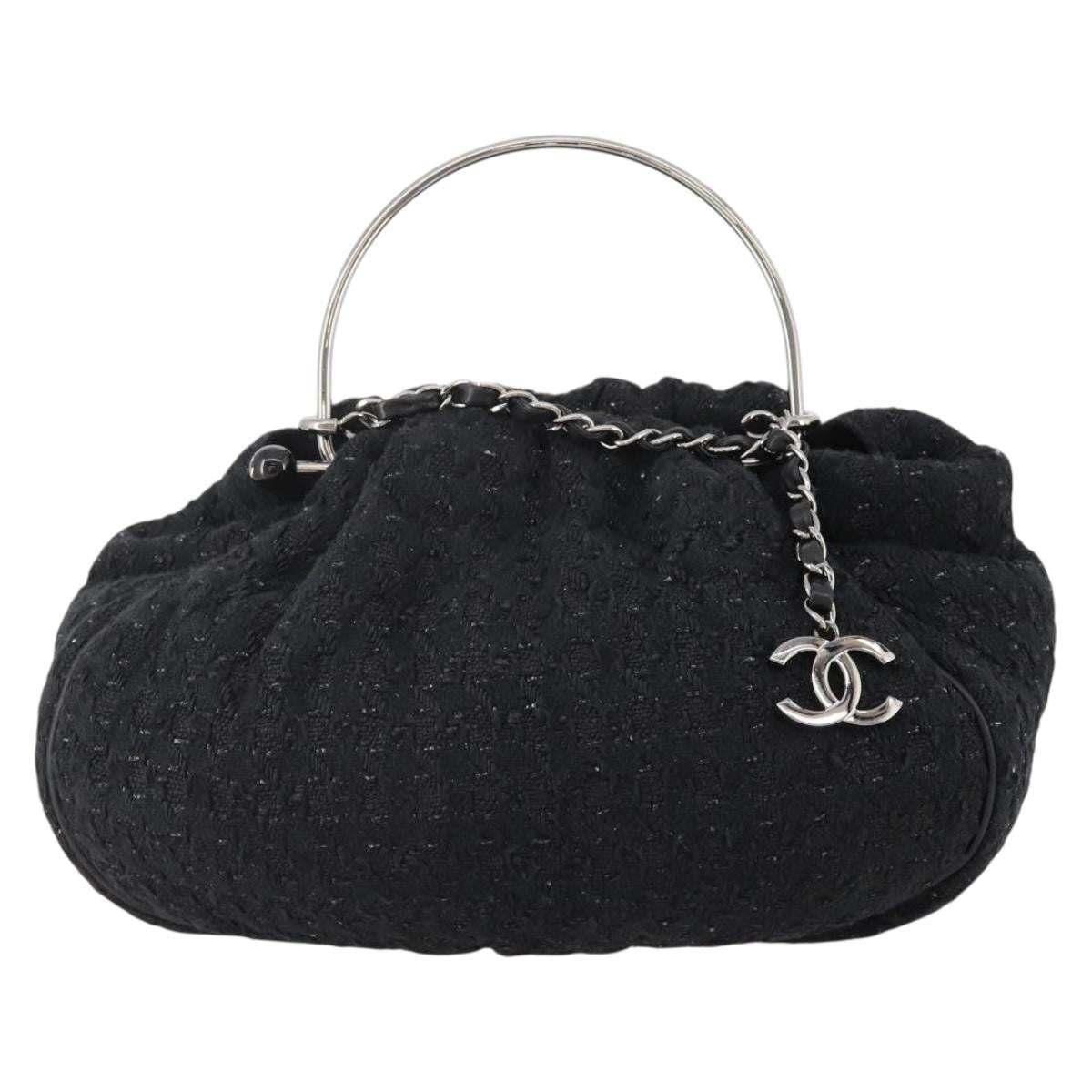 Chanel Knitting Satchel Boucle Tweed Black Tweed Handbag (Pre-Owned)