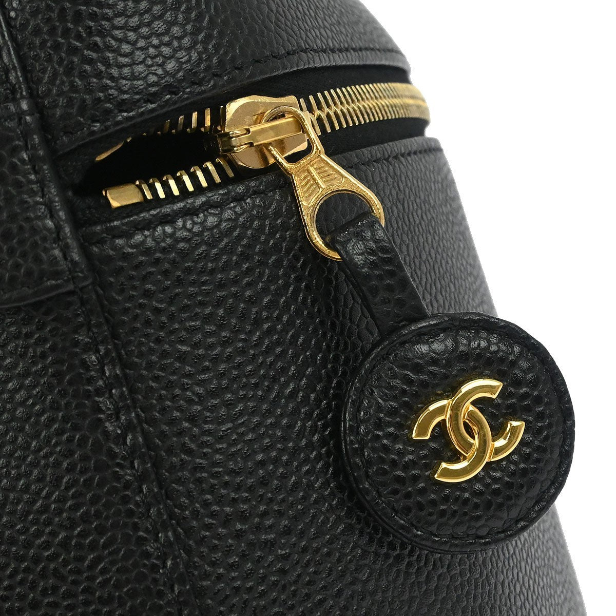 Chanel Vintage Timeless Cosmetic Case Caviar Black Leather Handbag (Pre-Owned)