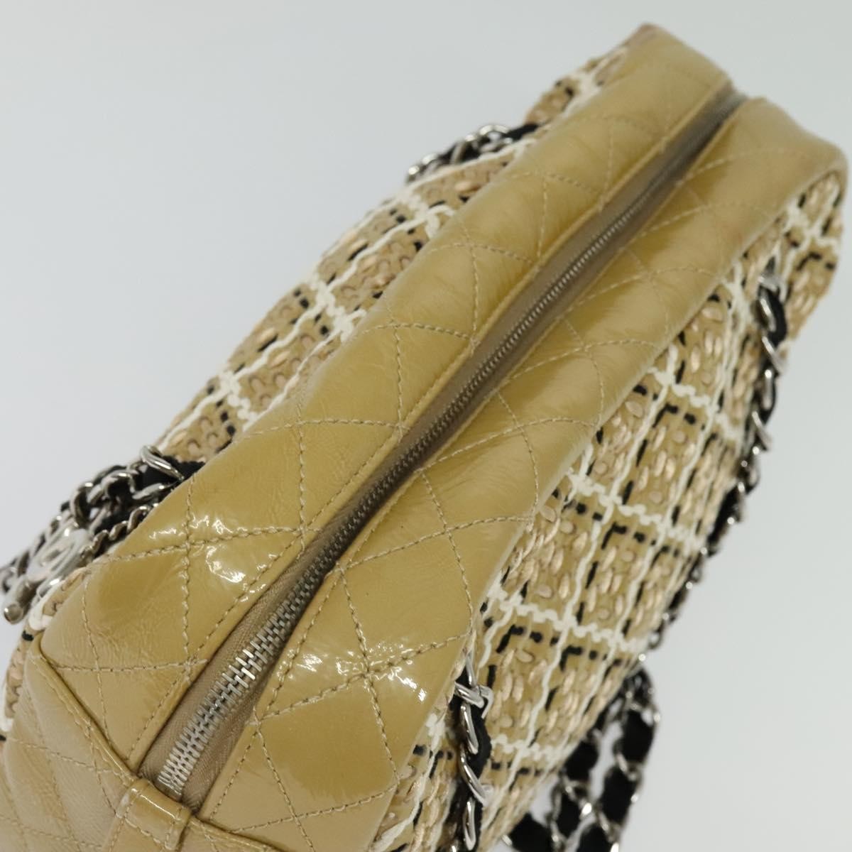 Chanel Camera Case Woven Stitch Patent Beige Glass Shoulder Bag Bag (Pre-Owned)