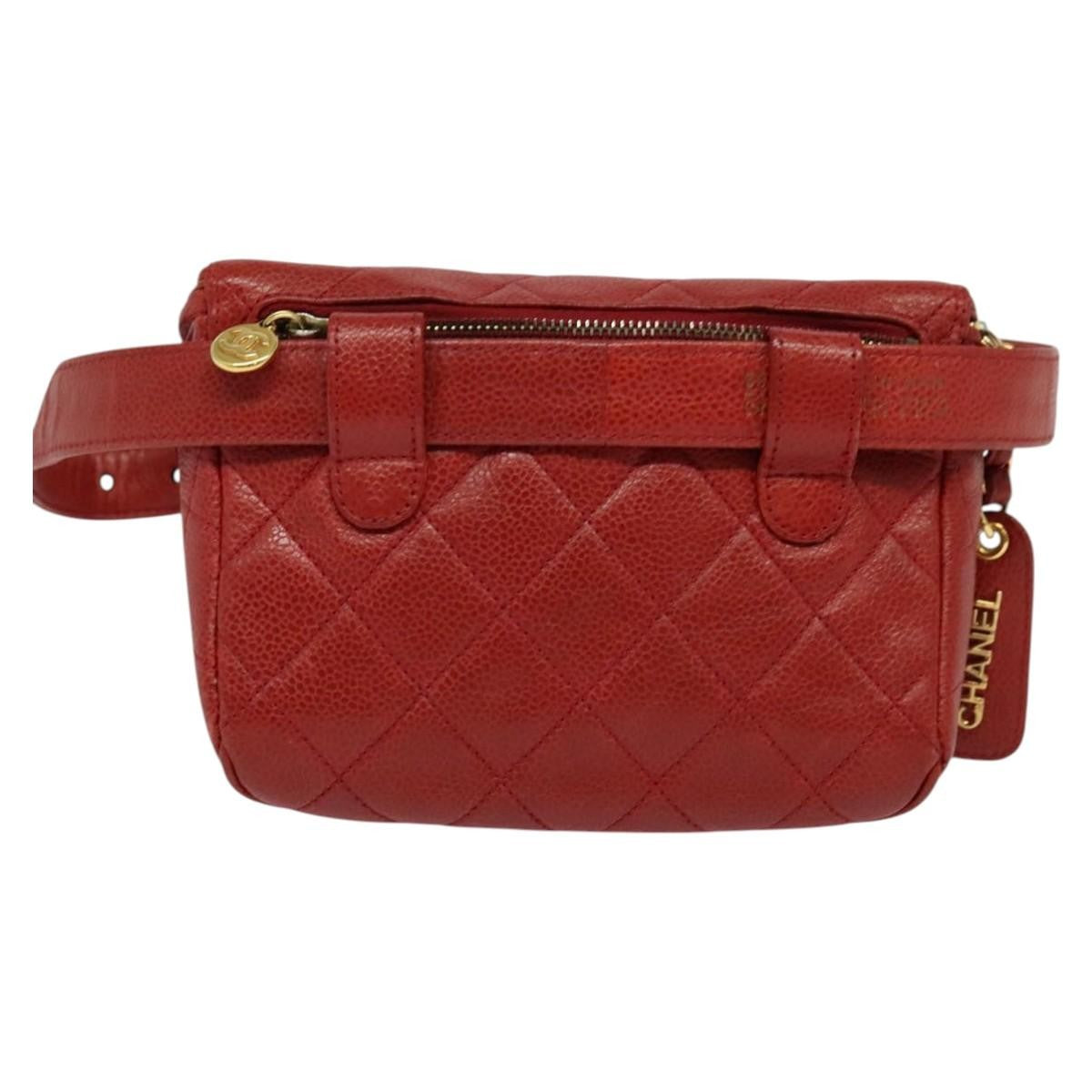 Chanel Vintage Zip Belt Quilted Caviar Red Leather Shoulder Bag Bag (Pre-Owned)
