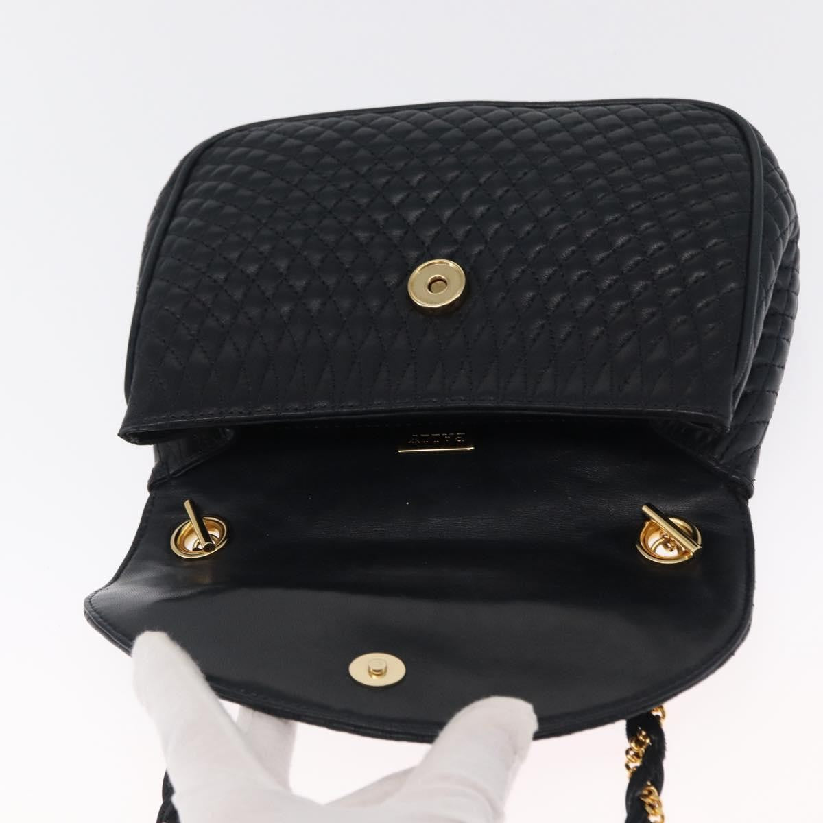 Bally Vintage Chain Quilted Leather Navy Leather Shoulder Bag Bag (Pre-Owned)